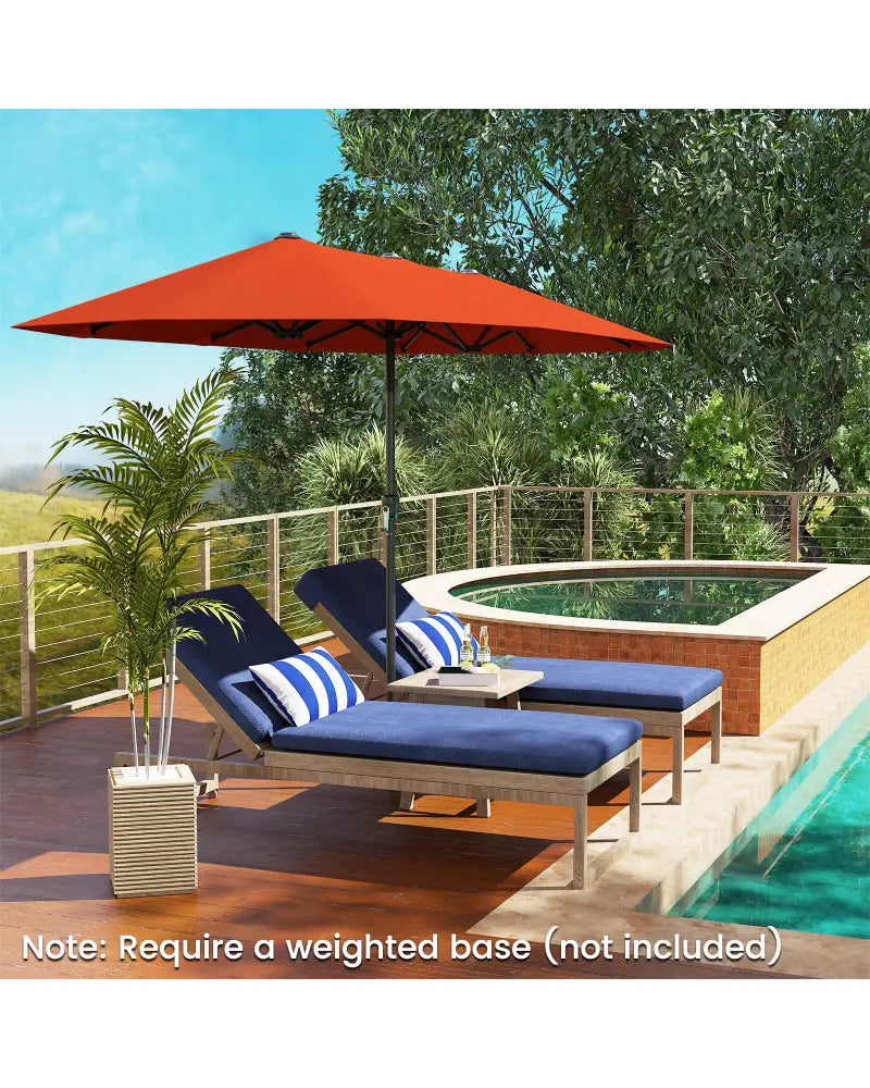 13 FT Large Patio Umbrella Outdoor Double-Sided Table Market Umbrella with Crank Handle-Orange - Orange - Outdoor