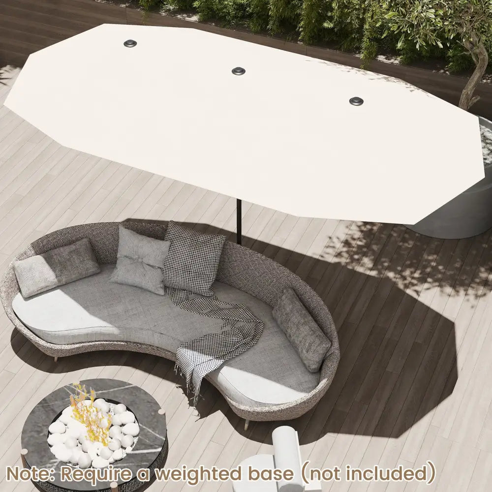 13 FT Large Patio Umbrella Outdoor Double-Sided Table Market Umbrella with Crank Handle-Beige - Beige - Outdoor