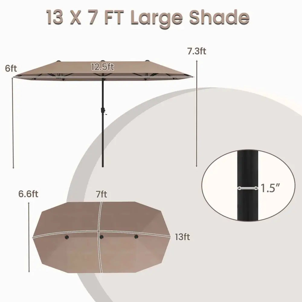 13 FT Large Patio Umbrella Outdoor Double-Sided Table Market Umbrella with Crank Handle-Coffee - Coffee - Outdoor