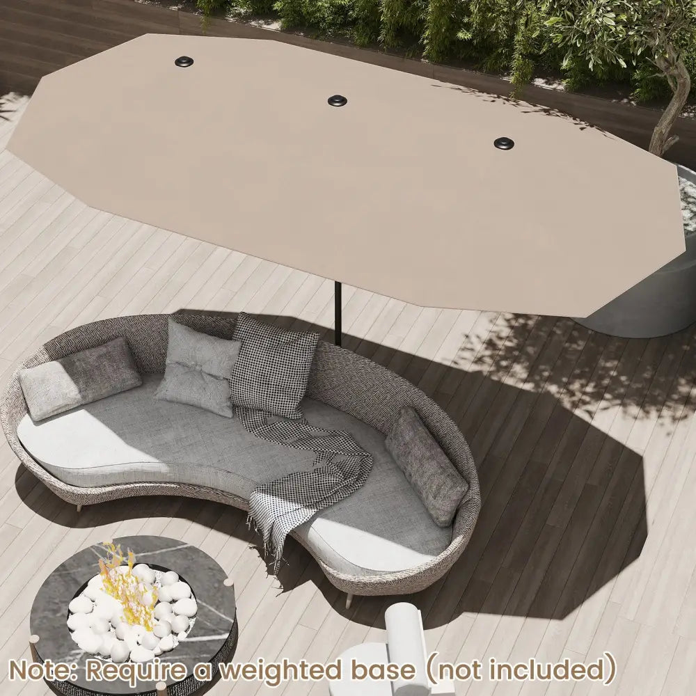 13 FT Large Patio Umbrella Outdoor Double-Sided Table Market Umbrella with Crank Handle-Coffee - Coffee - Outdoor