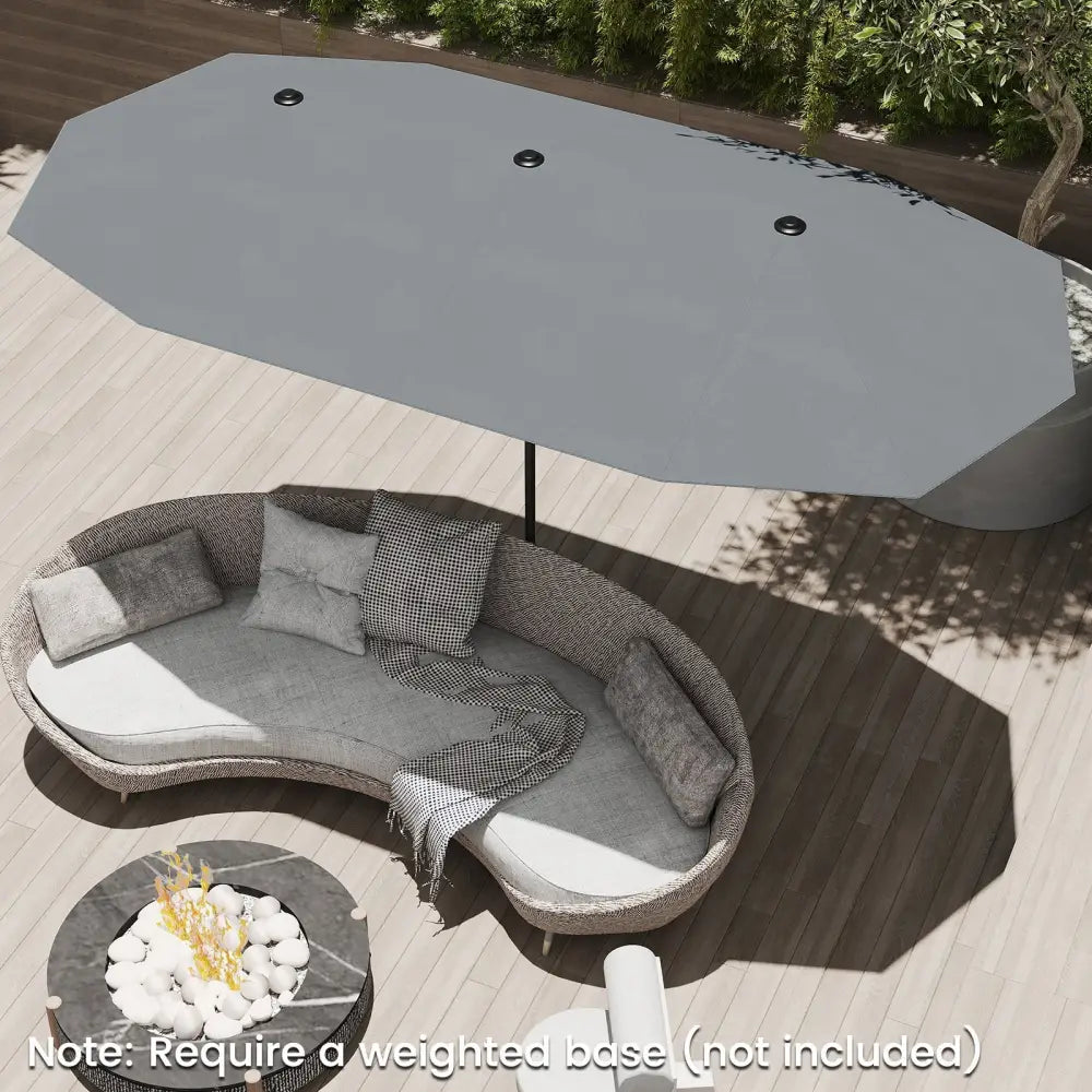 13 FT Large Patio Umbrella Outdoor Double-Sided Table Market Umbrella with Crank Handle-Gray - Gray - Outdoor Umbrellas