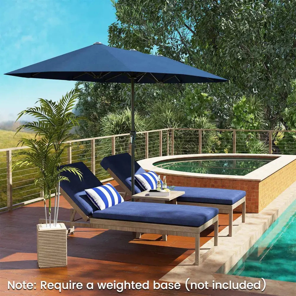 13 FT Large Patio Umbrella Outdoor Double-Sided Table Market Umbrella with Crank Handle-Navy - Navy - Outdoor Umbrellas