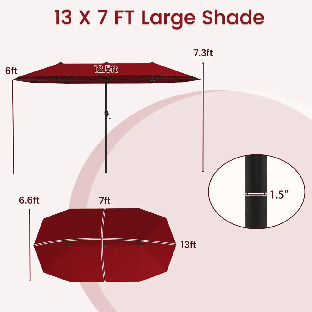 13 FT Large Patio Umbrella Outdoor Double-Sided Table Market Umbrella with Crank Handle-Red - Red - Outdoor Umbrellas