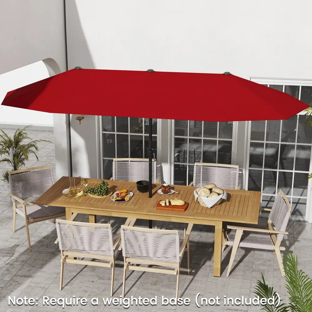 13 FT Large Patio Umbrella Outdoor Double-Sided Table Market Umbrella with Crank Handle-Red - Red - Outdoor Umbrellas