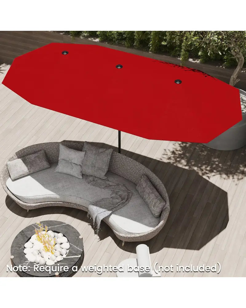13 FT Large Patio Umbrella Outdoor Double-Sided Table Market Umbrella with Crank Handle-Red - Red - Outdoor Umbrellas