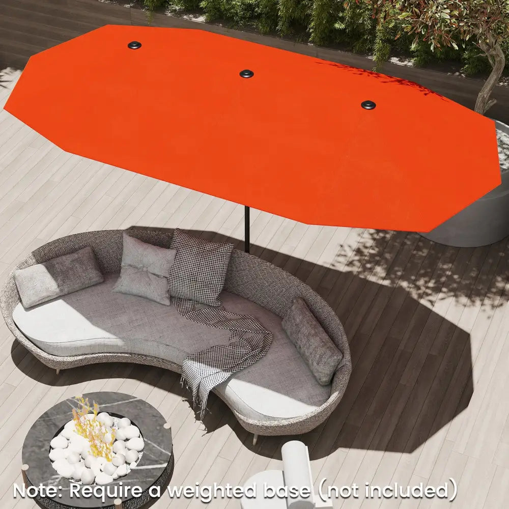 13 FT Large Patio Umbrella Outdoor Double-Sided Table Market Umbrella with Crank Handle-Orange - Orange - Outdoor