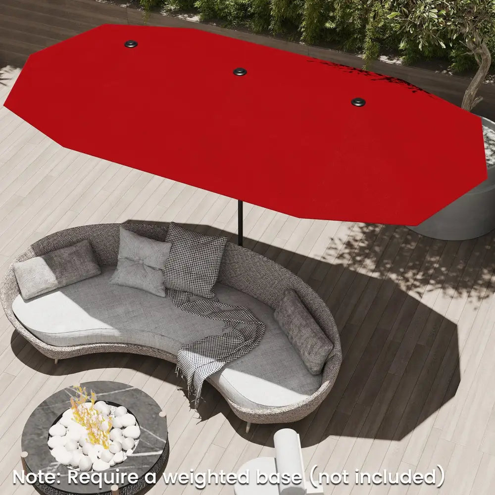 13 FT Large Patio Umbrella Outdoor Double-Sided Table Market Umbrella with Crank Handle-Red - Red - Outdoor Umbrellas
