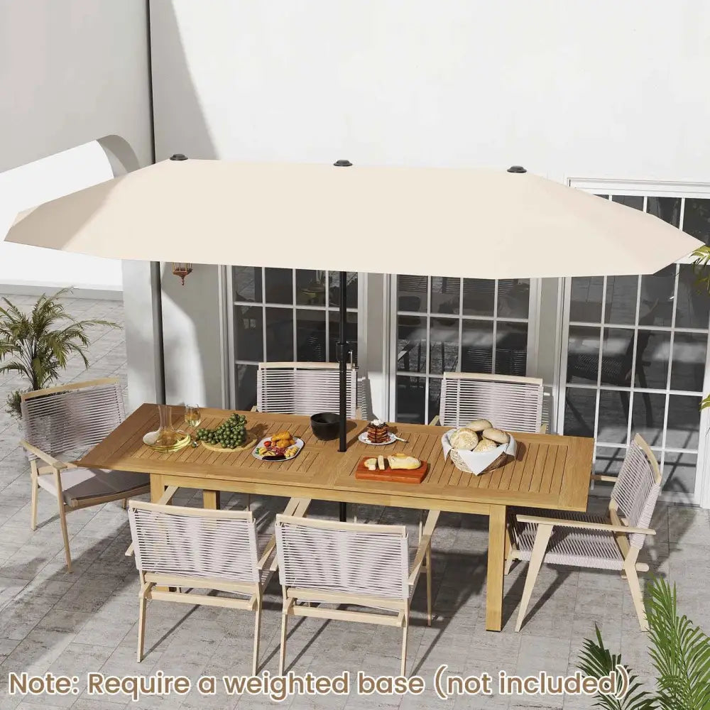 13 FT Large Patio Umbrella Outdoor Double-Sided Table Market Umbrella with Crank Handle-Beige - Beige - Outdoor