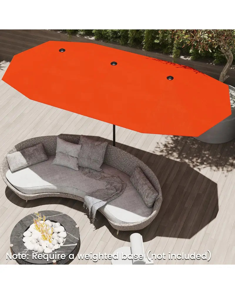 13 FT Large Patio Umbrella Outdoor Double-Sided Table Market Umbrella with Crank Handle-Orange - Orange - Outdoor
