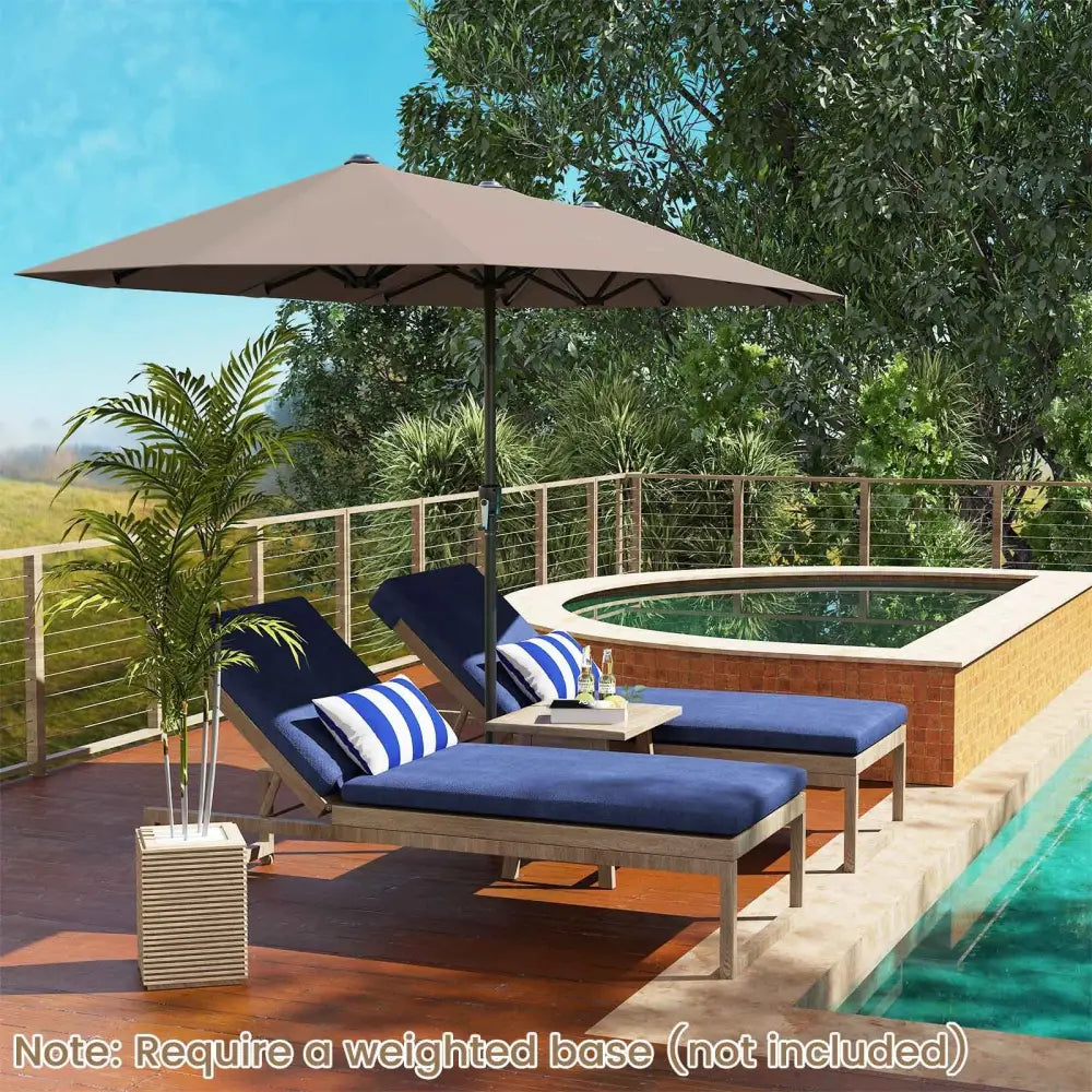 13 FT Large Patio Umbrella Outdoor Double-Sided Table Market Umbrella with Crank Handle-Coffee - Coffee - Outdoor