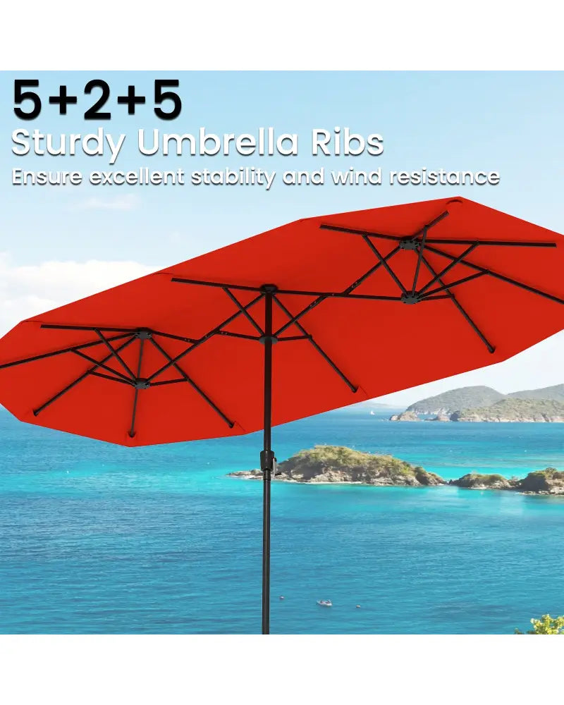 13 FT Large Patio Umbrella Outdoor Double-Sided Table Market Umbrella with Crank Handle-Orange - Orange - Outdoor