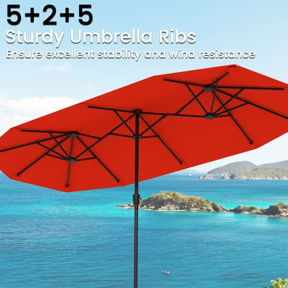 13 FT Large Patio Umbrella Outdoor Double-Sided Table Market Umbrella with Crank Handle-Orange - Orange - Outdoor