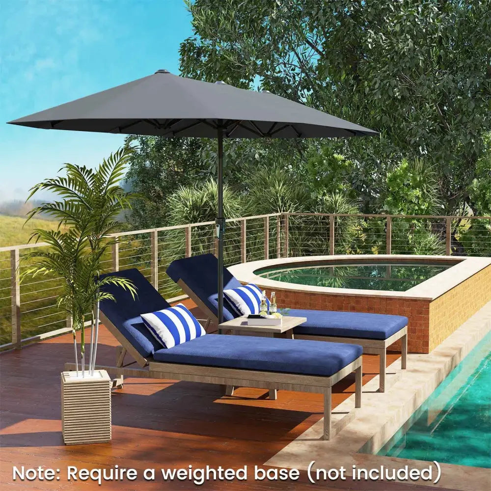13 FT Large Patio Umbrella Outdoor Double-Sided Table Market Umbrella with Crank Handle-Gray - Gray - Outdoor Umbrellas
