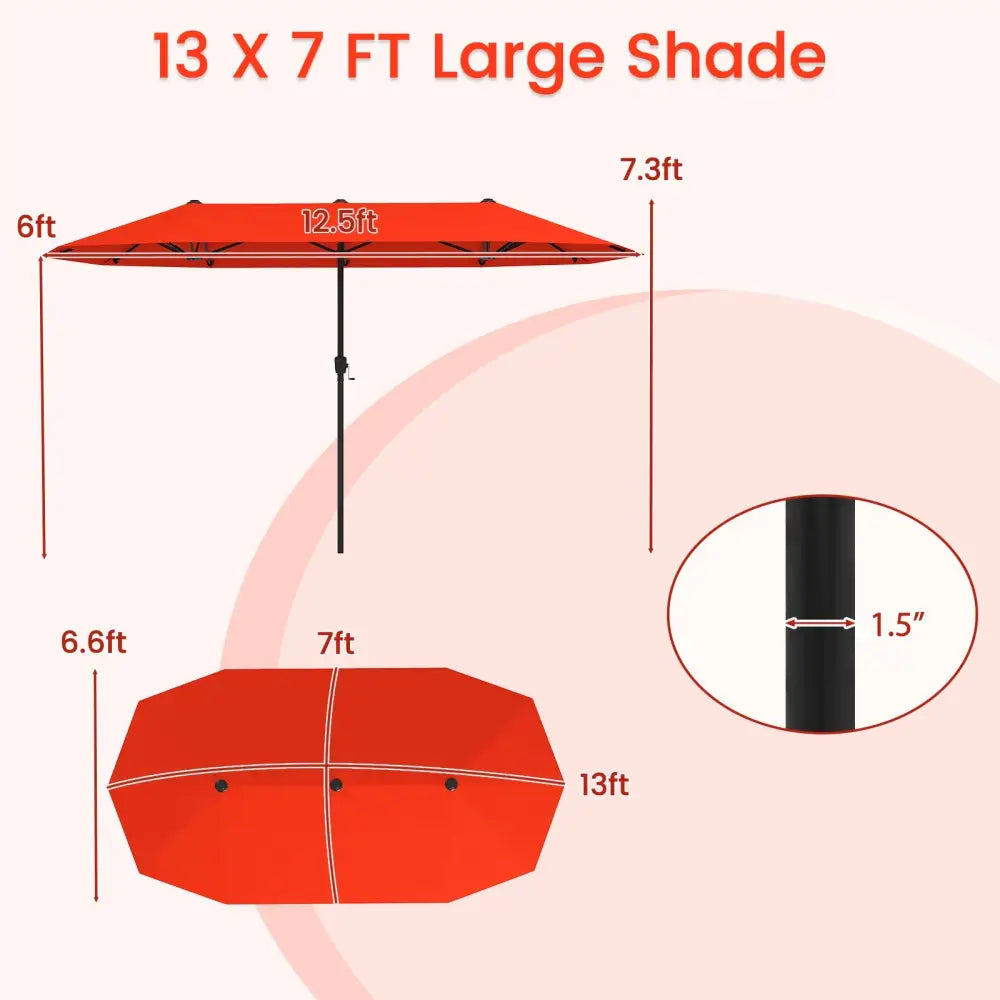 13 FT Large Patio Umbrella Outdoor Double-Sided Table Market Umbrella with Crank Handle-Orange - Orange - Outdoor