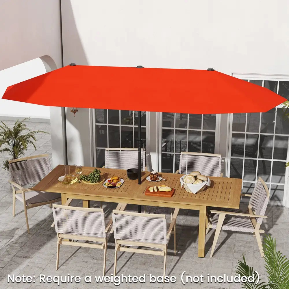 13 FT Large Patio Umbrella Outdoor Double-Sided Table Market Umbrella with Crank Handle-Orange - Orange - Outdoor