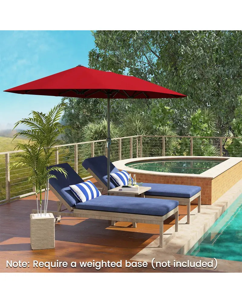 13 FT Large Patio Umbrella Outdoor Double-Sided Table Market Umbrella with Crank Handle-Red - Red - Outdoor Umbrellas