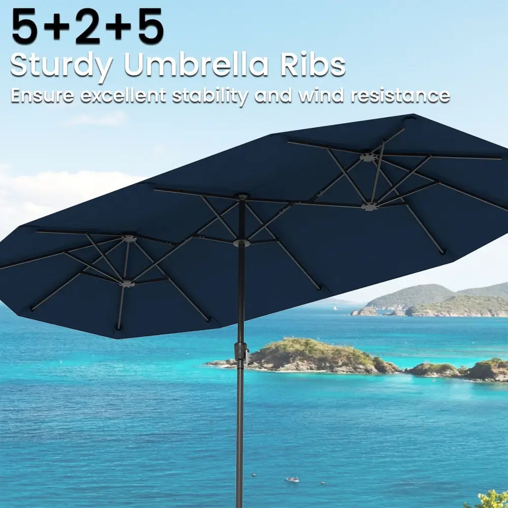 13 FT Large Patio Umbrella Outdoor Double-Sided Table Market Umbrella with Crank Handle-Navy - Navy - Outdoor Umbrellas