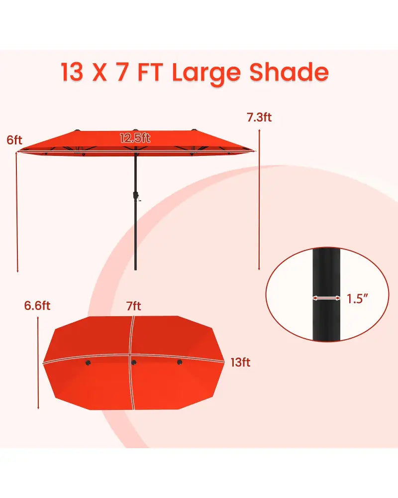13 FT Large Patio Umbrella Outdoor Double-Sided Table Market Umbrella with Crank Handle-Orange - Orange - Outdoor