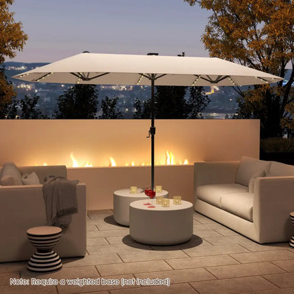 13 FT Large Patio Umbrella with LED Solar Lights and Crank Handle-Beige - Beige - Outdoor Umbrellas