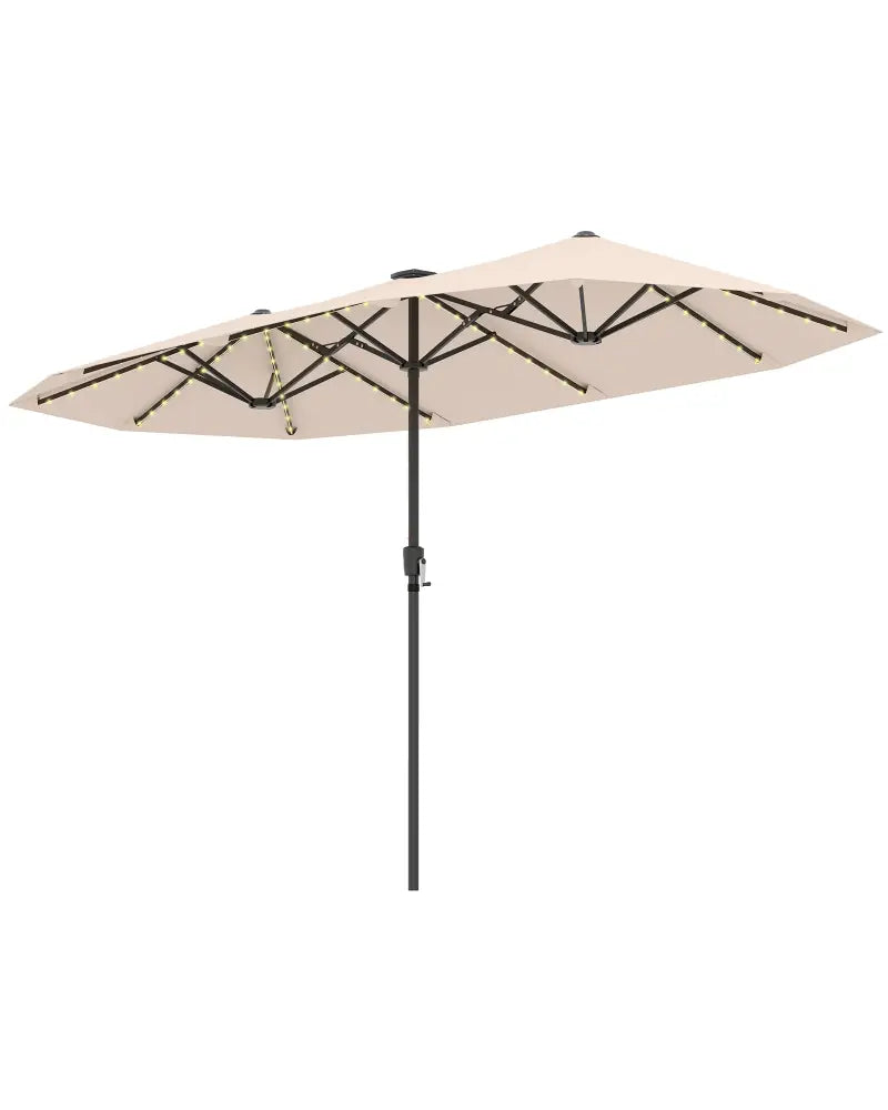 13 FT Large Patio Umbrella with LED Solar Lights and Crank Handle-Beige - Beige - Outdoor Umbrellas