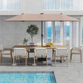 13 FT Large Patio Umbrella with LED Solar Lights and Crank Handle-Coffee - Coffee - Outdoor Umbrellas