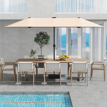13 FT Large Patio Umbrella with LED Solar Lights and Crank Handle-Beige - Beige - Outdoor Umbrellas