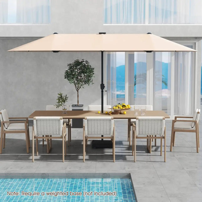 13 FT Large Patio Umbrella with LED Solar Lights and Crank Handle-Beige - Beige - Outdoor Umbrellas