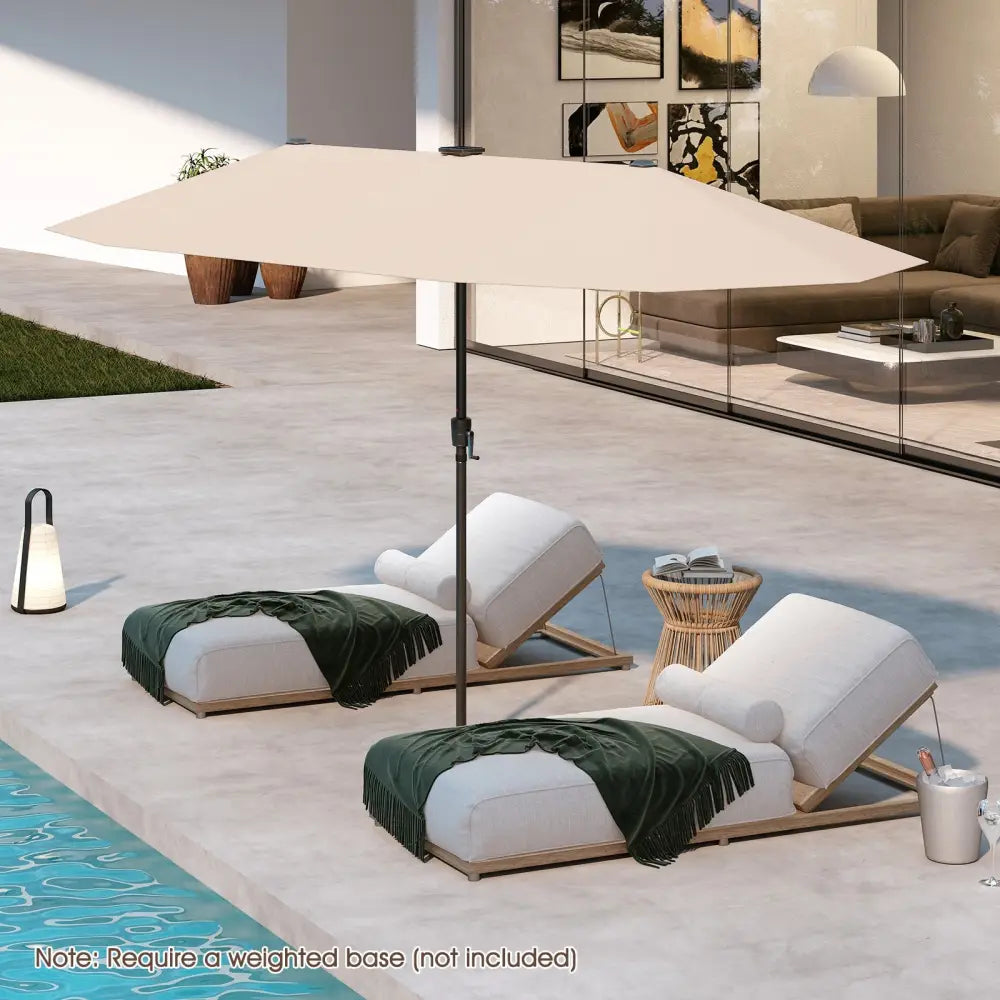 13 FT Large Patio Umbrella with LED Solar Lights and Crank Handle-Beige - Beige - Outdoor Umbrellas