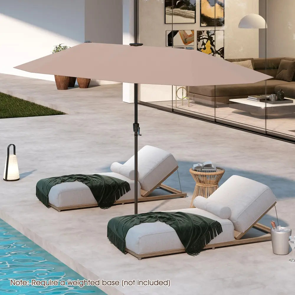 13 FT Large Patio Umbrella with LED Solar Lights and Crank Handle-Coffee - Coffee - Outdoor Umbrellas