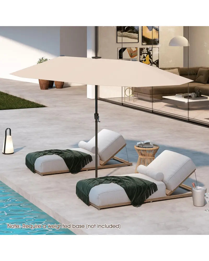 13 FT Large Patio Umbrella with LED Solar Lights and Crank Handle-Beige - Beige - Outdoor Umbrellas