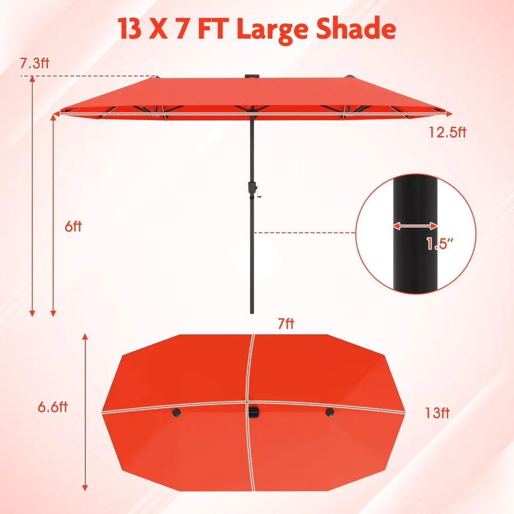 13 FT Large Patio Umbrella with LED Solar Lights and Crank Handle-Orange - Orange - Outdoor Umbrellas