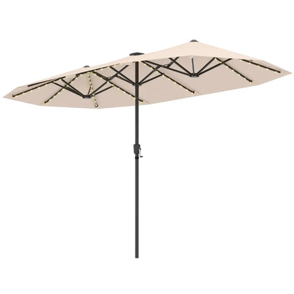 13 FT Large Patio Umbrella with LED Solar Lights and Crank Handle-Beige - Beige - Outdoor Umbrellas