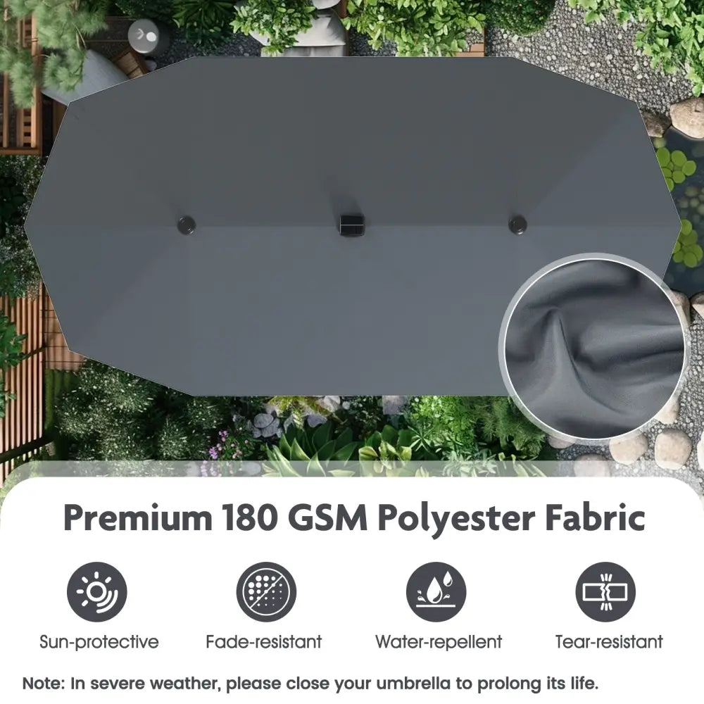 13 FT Large Patio Umbrella with LED Solar Lights and Crank Handle-Gray - Gray - Outdoor Umbrellas