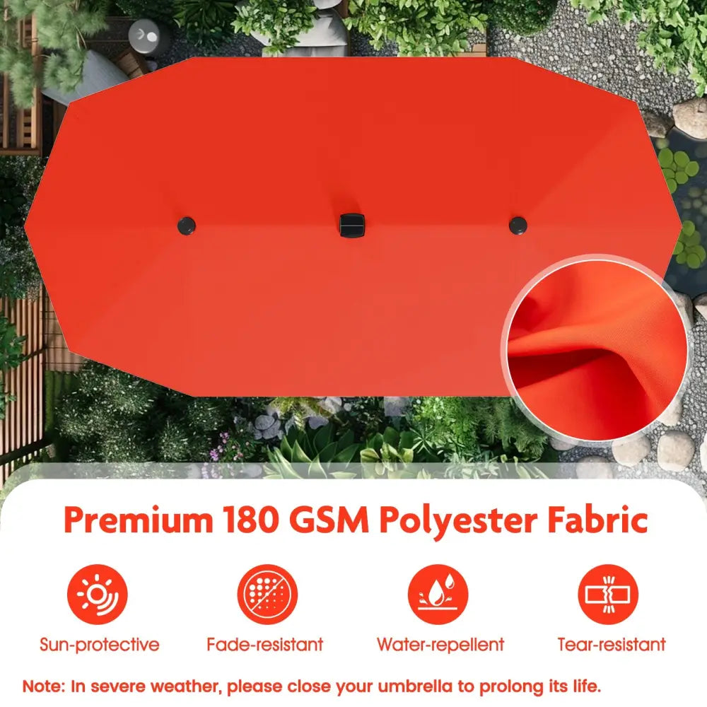 13 FT Large Patio Umbrella with LED Solar Lights and Crank Handle-Orange - Orange - Outdoor Umbrellas