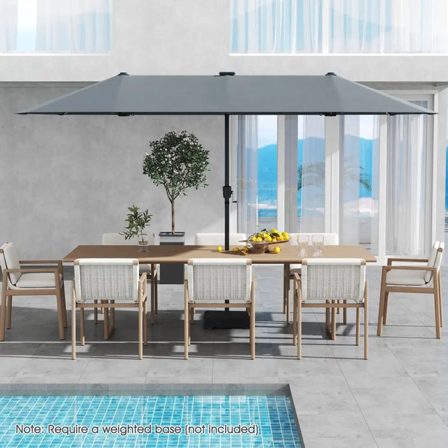 13 FT Large Patio Umbrella with LED Solar Lights and Crank Handle-Gray - Gray - Outdoor Umbrellas