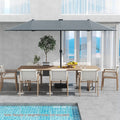 13 FT Large Patio Umbrella with LED Solar Lights and Crank Handle-Gray - Gray - Outdoor Umbrellas