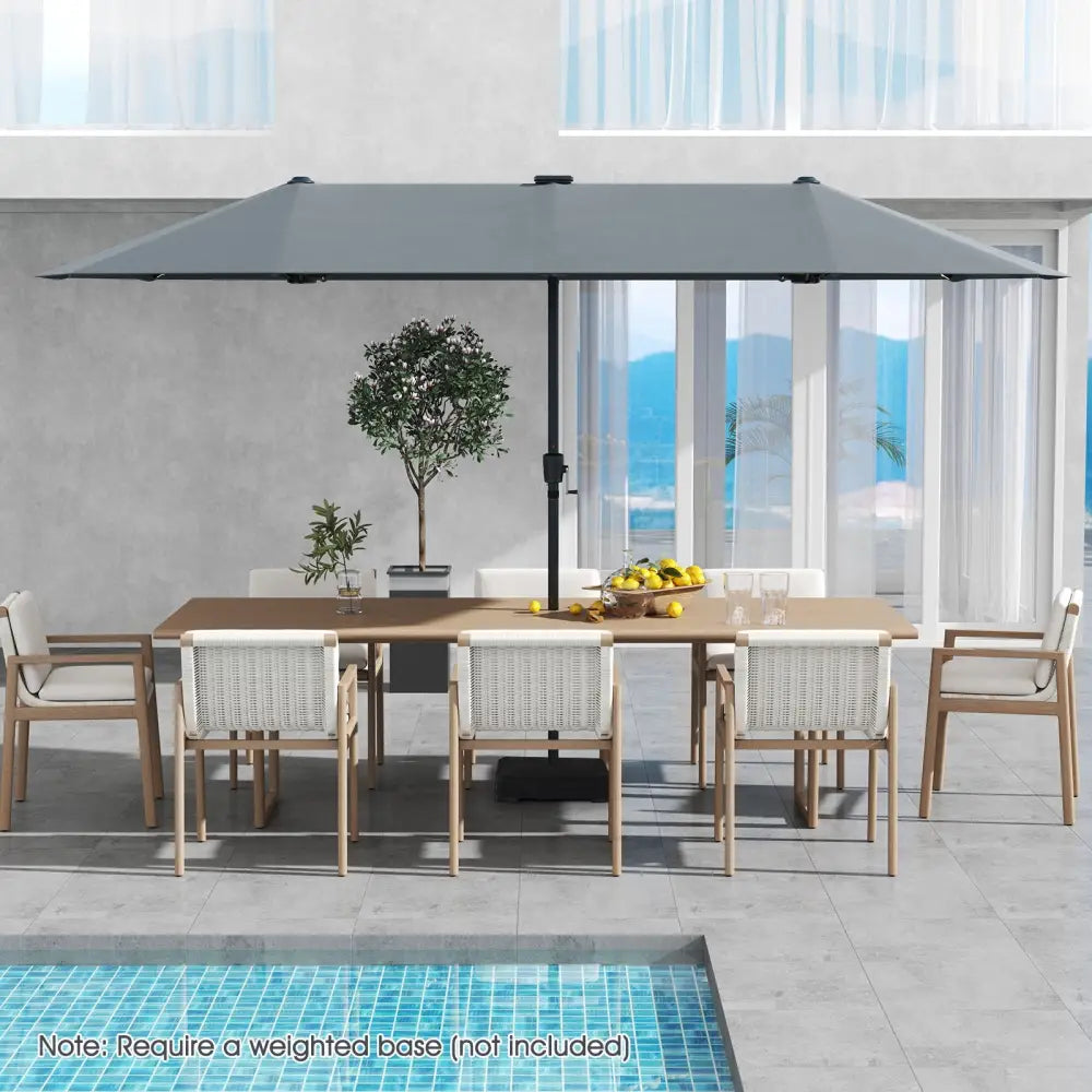 13 FT Large Patio Umbrella with LED Solar Lights and Crank Handle-Gray - Gray - Outdoor Umbrellas