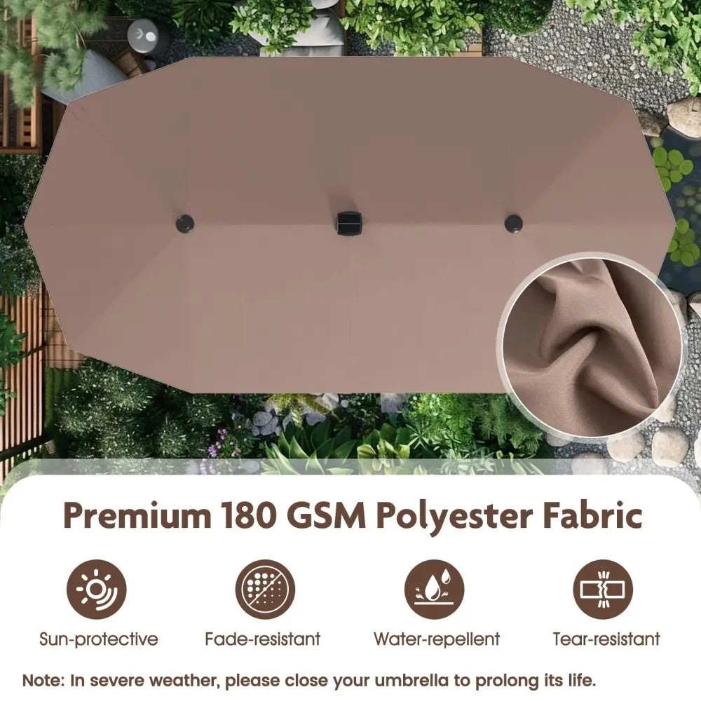 13 FT Large Patio Umbrella with LED Solar Lights and Crank Handle-Coffee - Coffee - Outdoor Umbrellas