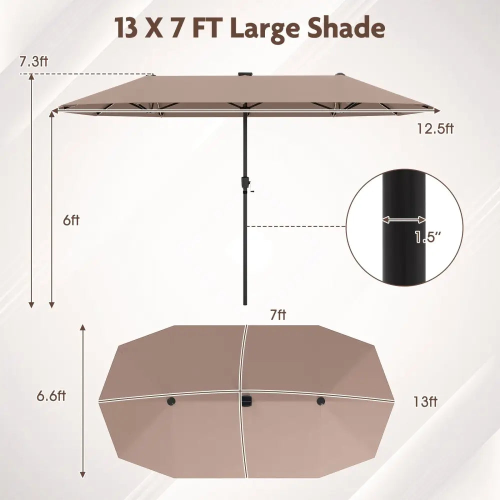 13 FT Large Patio Umbrella with LED Solar Lights and Crank Handle-Coffee - Coffee - Outdoor Umbrellas