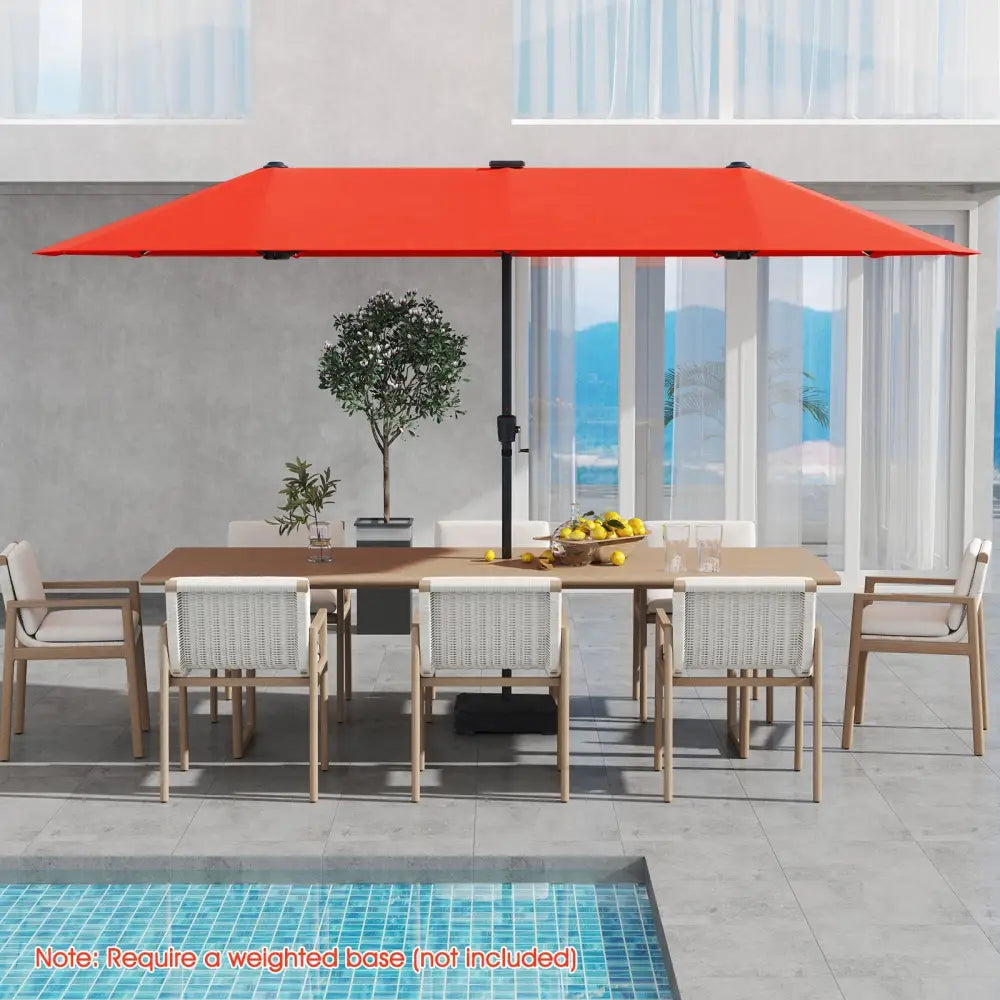 13 FT Large Patio Umbrella with LED Solar Lights and Crank Handle-Orange - Orange - Outdoor Umbrellas