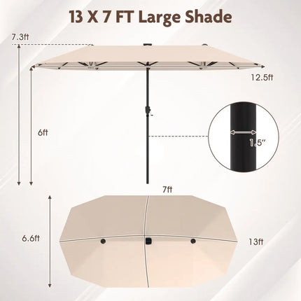 13 FT Large Patio Umbrella with LED Solar Lights and Crank Handle-Beige - Beige - Outdoor Umbrellas