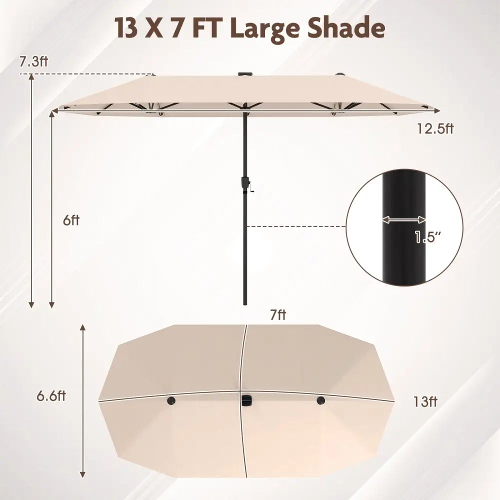 13 FT Large Patio Umbrella with LED Solar Lights and Crank Handle-Beige - Beige - Outdoor Umbrellas