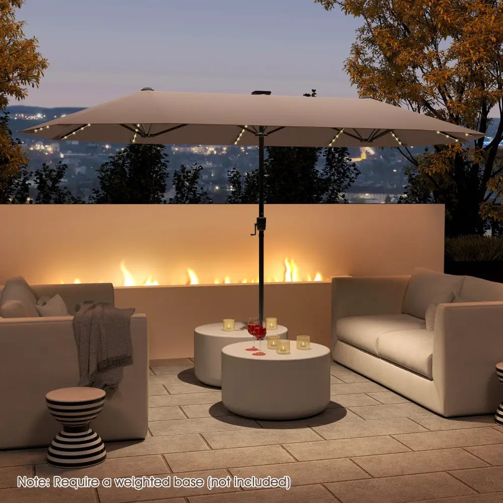 13 FT Large Patio Umbrella with LED Solar Lights and Crank Handle-Coffee - Coffee - Outdoor Umbrellas