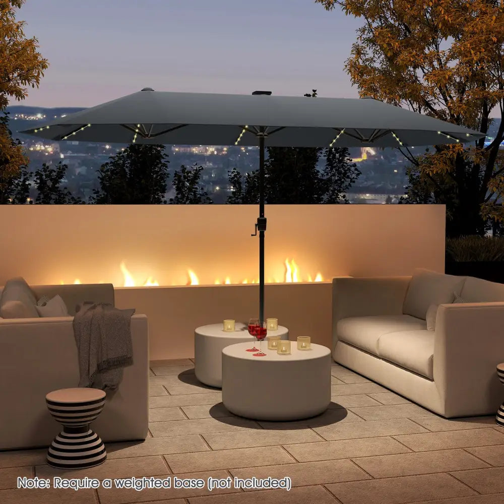 13 FT Large Patio Umbrella with LED Solar Lights and Crank Handle-Gray - Gray - Outdoor Umbrellas