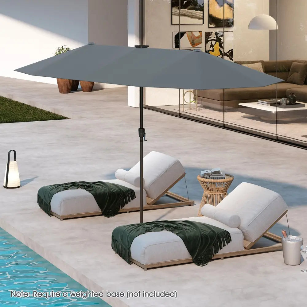 13 FT Large Patio Umbrella with LED Solar Lights and Crank Handle-Gray - Gray - Outdoor Umbrellas