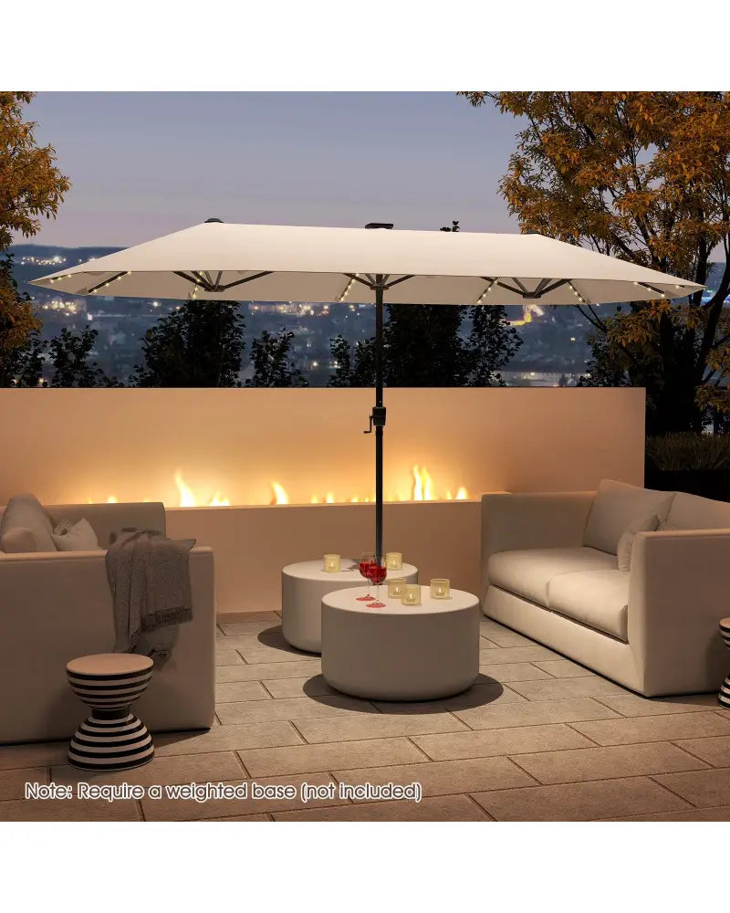 13 FT Large Patio Umbrella with LED Solar Lights and Crank Handle-Beige - Beige - Outdoor Umbrellas