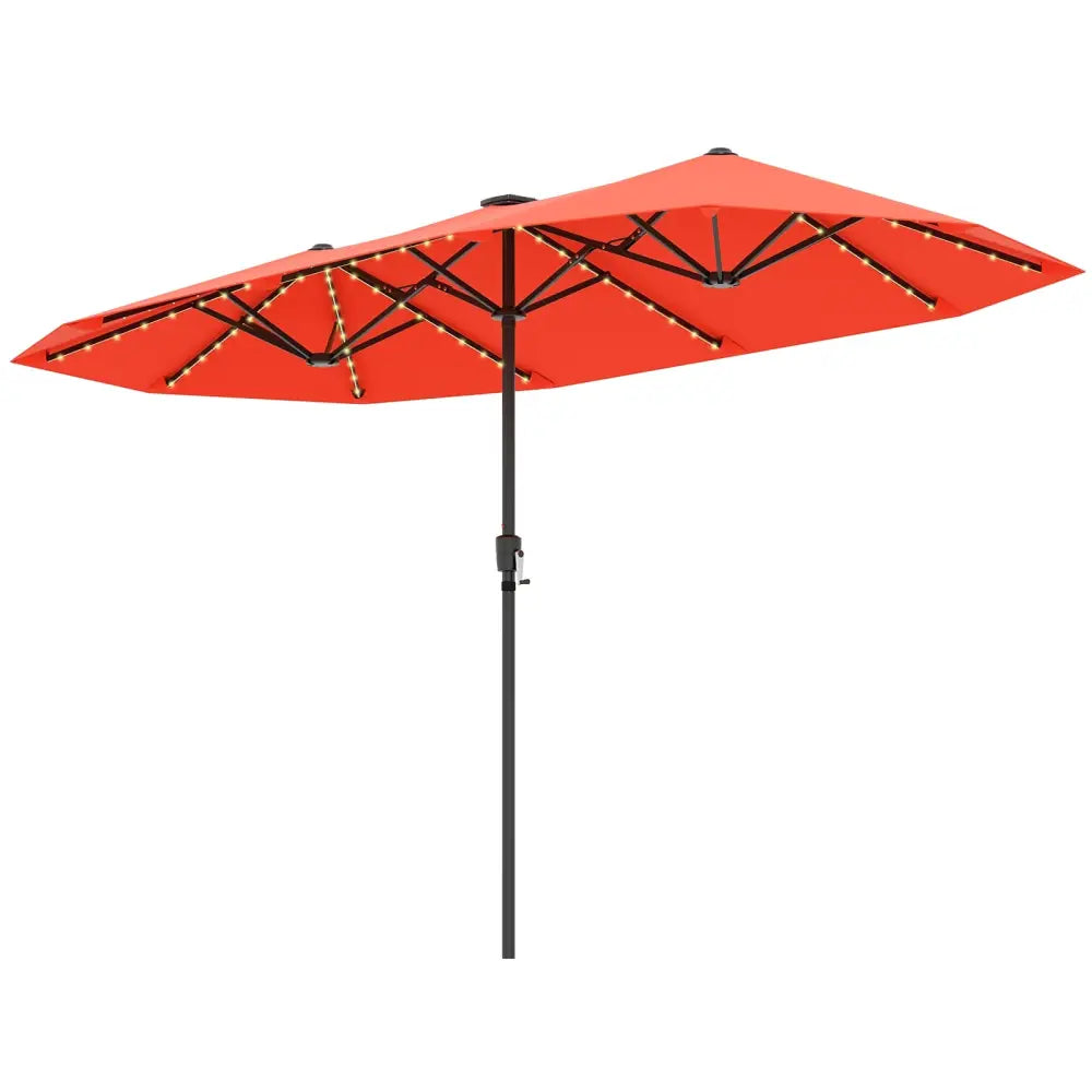 13 FT Large Patio Umbrella with LED Solar Lights and Crank Handle-Orange - Orange - Outdoor Umbrellas