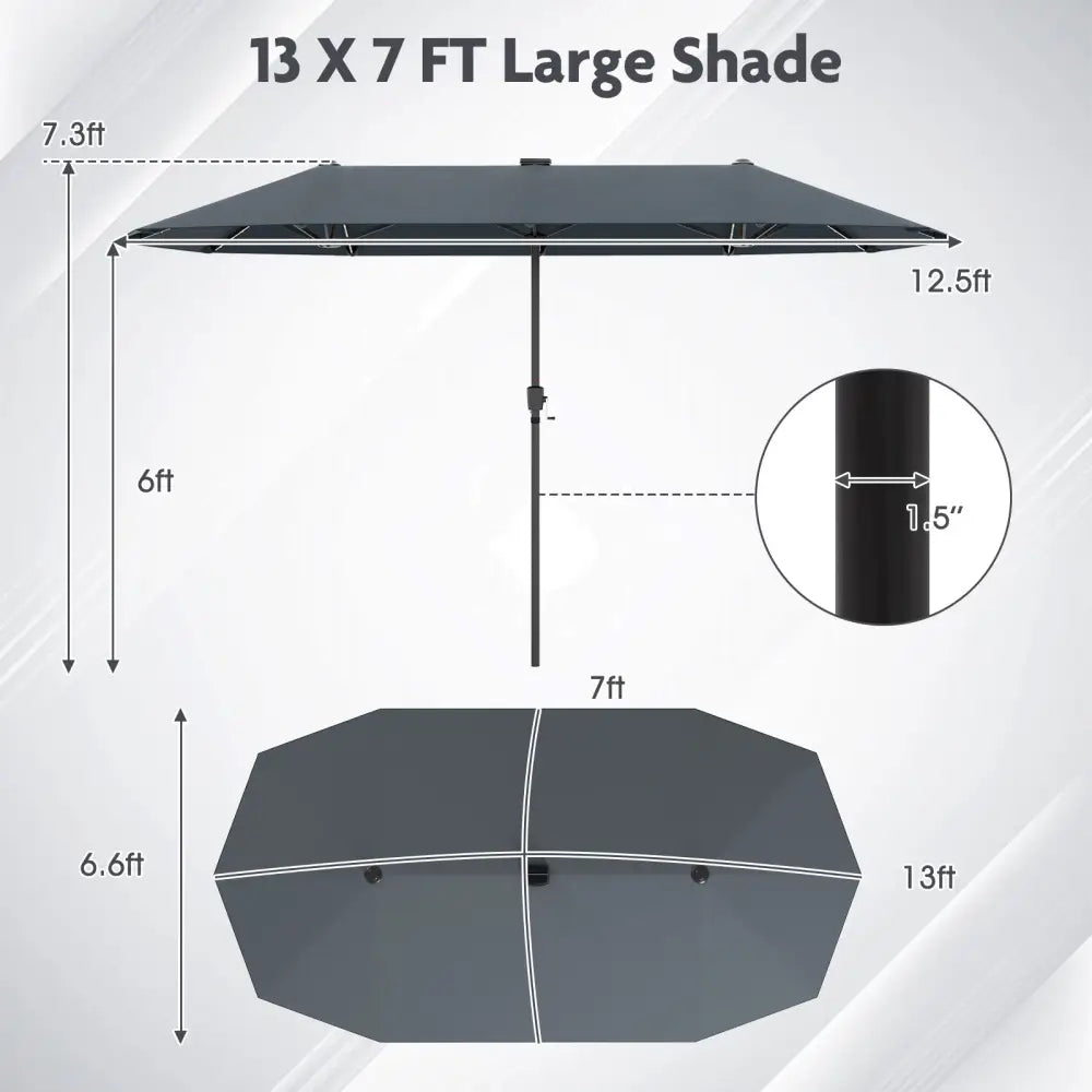 13 FT Large Patio Umbrella with LED Solar Lights and Crank Handle-Gray - Gray - Outdoor Umbrellas