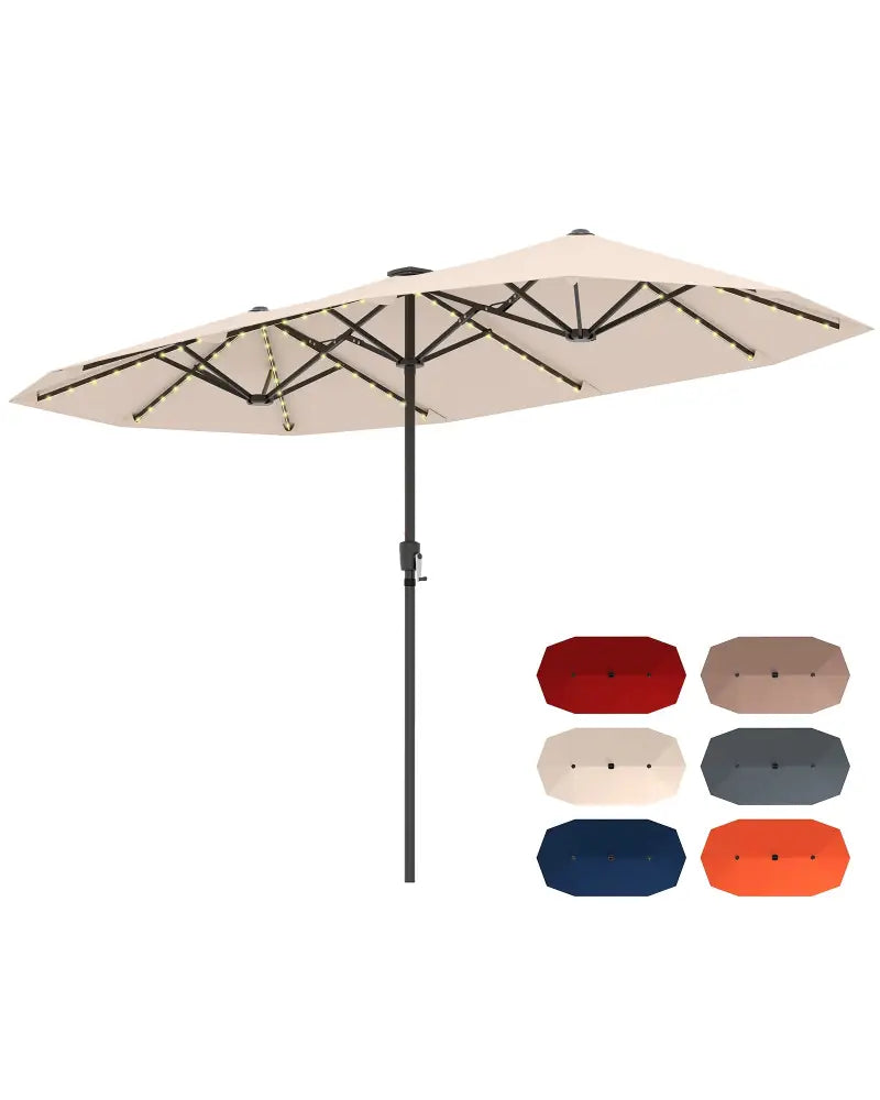 13 FT Large Patio Umbrella with LED Solar Lights and Crank Handle-Beige - Beige - Outdoor Umbrellas