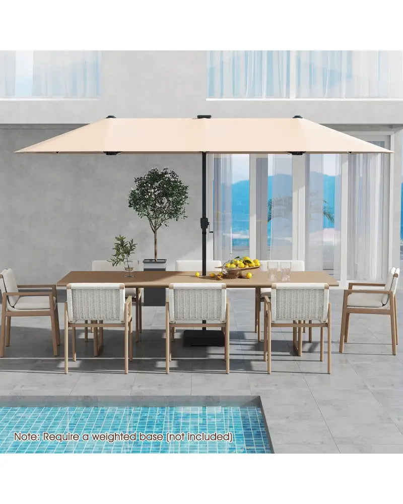 13 FT Large Patio Umbrella with LED Solar Lights and Crank Handle-Beige - Beige - Outdoor Umbrellas